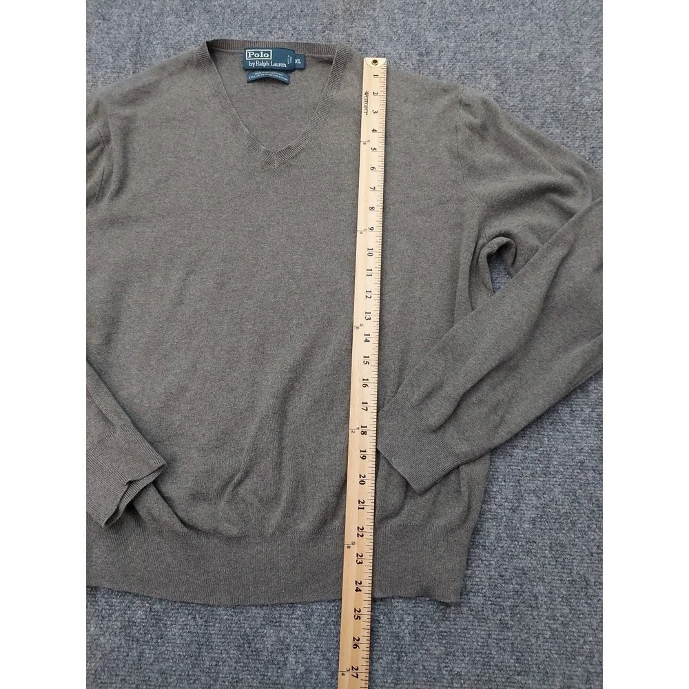 Polo Ralph Lauren Sweater Mens XL Gray Olive V Neck Pony Vtg Pima Cotton
